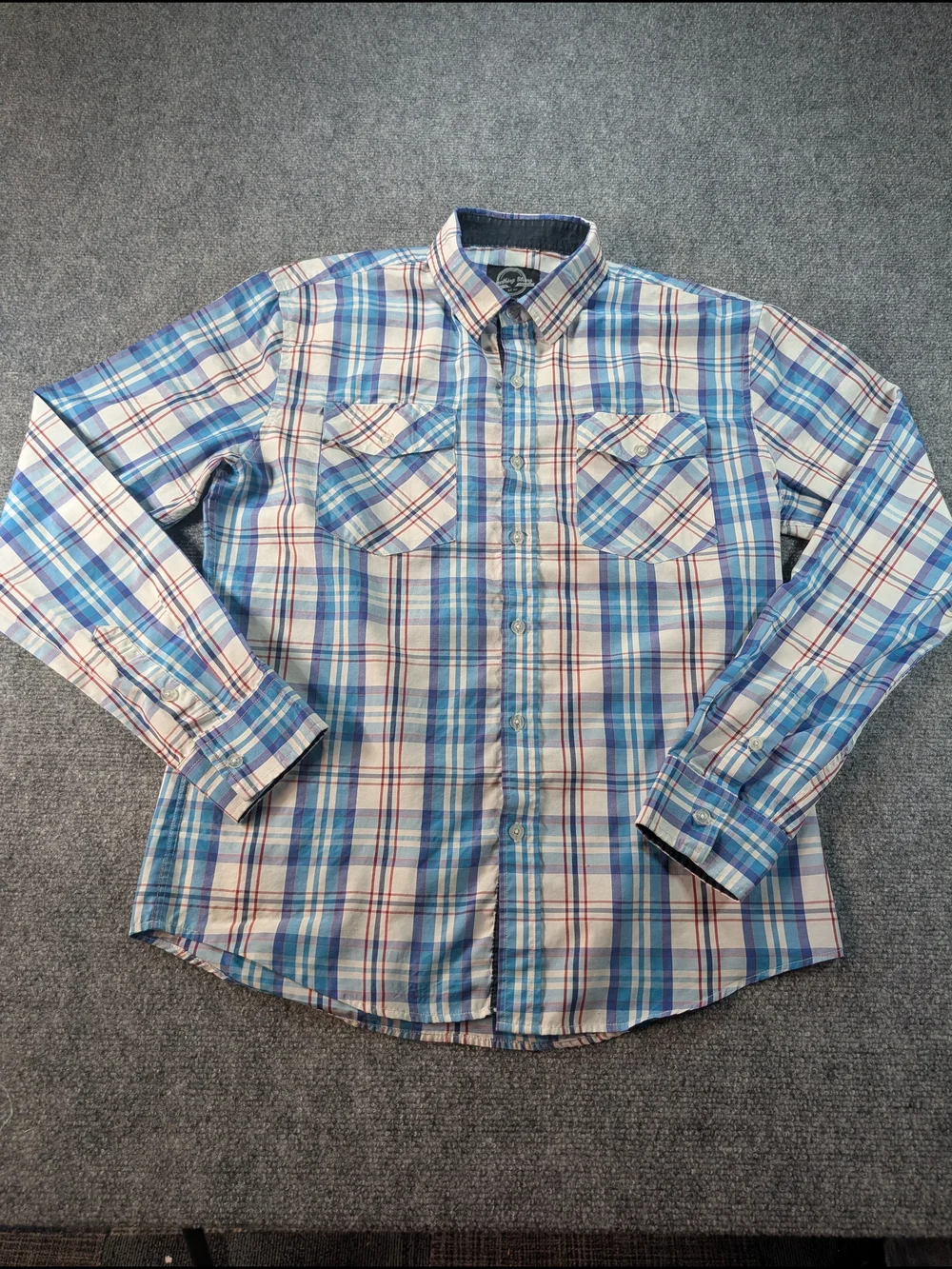 Something Strong Men's Medium Blue and White Plaid Button-Down Shirt